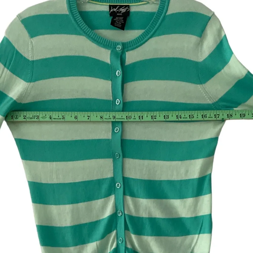 Lord & Taylor Women's Green Striped Button Up Cardigan Modal Sz /Petite small - Picture 8 of 10